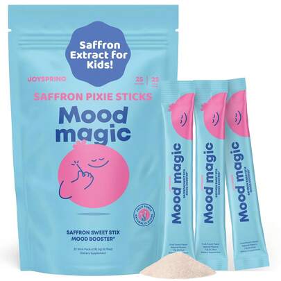 GWYNNE JoyS pring Mood Magic para niños: caramelos Pixie Sticks naturales para mejorar el estado de ánimo con extracto de azafrán, citrato de magnesio y vitamina D3 | Bebida en polvo o caramelos sin azúcar | 25 raciones