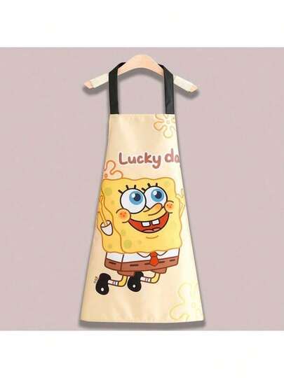 SPONGEBOB 1 pieza Delantal con estampado de dibujos animados de Bob Esponja, de tela impermeable y resistente al aceite, cómodo y suave, esencial para la cocina y la repostería, adecuado tanto para hombres como para mujeres