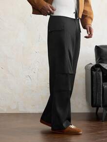 男士阔腿直筒工装裤 - 日常基本款，休闲宽松版型，多口袋设计，四季皆宜 Old Money 品牌 - 黑色 - 查看 8