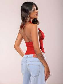 Women's Bodysuit, Low-Cut, Polyamide, Deep Neckline, Halter Neck, Multi-Way Style – Elegant Blogger Fashion - 紅色 - 查看 5
