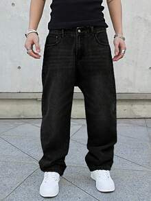 Y2K 男士新款水洗宽松牛仔裤，休闲四季百搭简约牛仔裤