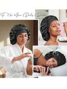 3pcs/1pc Silk Sleep Cap, Satin Hair Cap, Soft Elastic Band Silk Sleep Cap, Curly Hair Silk Headband, Women Solid Color Wide-Brim Elastic Silky Satin Fashion Sleep Cap, Casual Comfortable Breathable Daily Style Hair Care Cap, Back To School - Multicolor - View 7