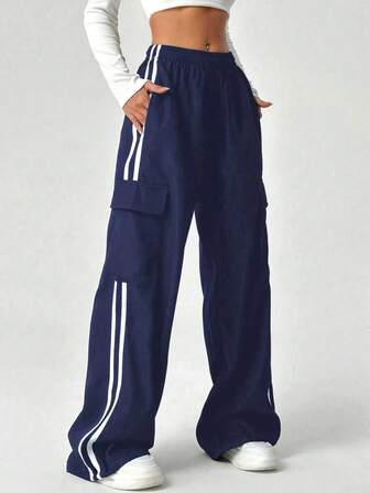 1 st flickor/tonåringar casual träning utomhus lösa sidorandiga fickor raka ben cargobyxor med flera fickor, vår/sommar/höst/vinter