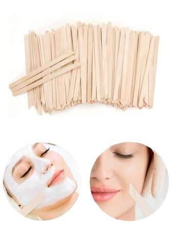 300 piezas/100 piezas Palitos de madera desechables para depilación, papel encerado, palitos de madera para depilación, palitos de madera para dar forma a las cejas, palitos para depilación, palitos biselados para dar forma a las cejas