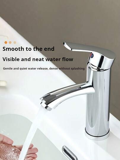 1 pieza Grifo moderno de cromo de una sola manija montado en cubierta redonda para baño - Proporciona agua caliente y fría, para tocador y gabinetes de baño, incluye accesorios opcionales de surtidor alto y líneas de suministro de agua