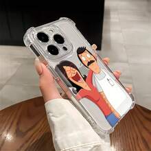 Funda para teléfono con diseño de pareja feliz de dibujos animados y protección contra caídas. Presenta personajes vibrantes de la serie animada, ideal para Samsung,  17,  16 Pro Max,  15 Pro Max,  13 y  12. Fabricada en TPU para mayor durabilidad y estilo. Un regalo perfecto para familiares, amigos y ocasiones especiales. - transparente - Ver 4