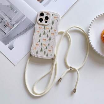 Convenient Lanyard Phone Case With Adjustable Lanyard And Shoulder Strap, Vintage White Wave Design, Lightweight Shockproof TPU Protective Case Compatible With IPhone 6/7/8/X/Xs/XR/XS Max/11/12/13/14/15/16/17 Pro Max, Suitable As Birthday Or Christmas Gift For Couples, Women, Daughters, Girlfriends, Teenagers