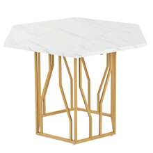 Modern Hexagonal Marble Dining Table, Black Metal Branch Base, Simple Aesthetic Coffee Table, Suitable For Dining Rooms And Living Rooms - Gold - View 6