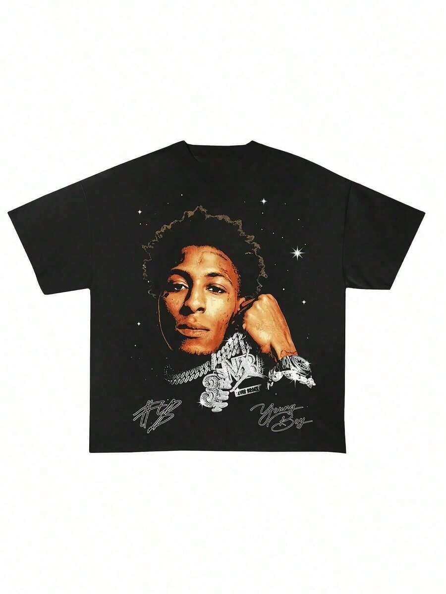 Black Character Portrait Printed Loose T - Shirt Baby TeesMinimalist Style Sweatshirt ,Everyday Wear,Everyday Wear - màu đen - Xem 1