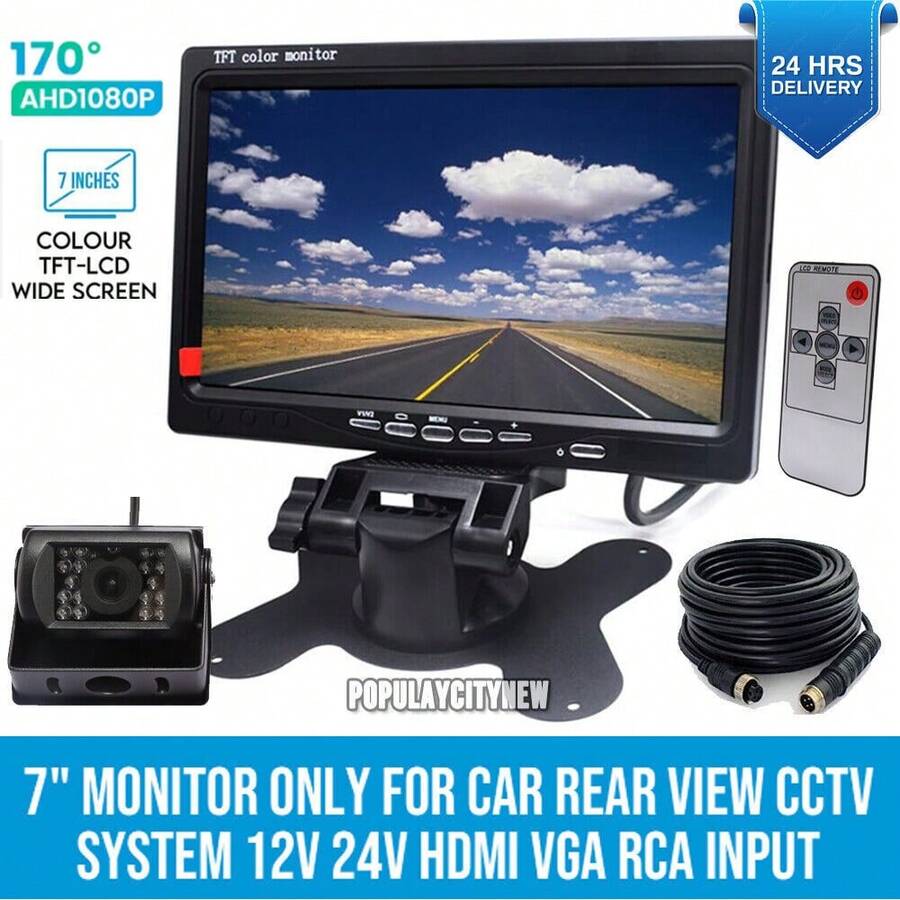 GEARZAAR Car Reversing Camera 4Pin + 7" LCD Monitor Truck Bus Van Rear View Kit 12V - Default - View 1