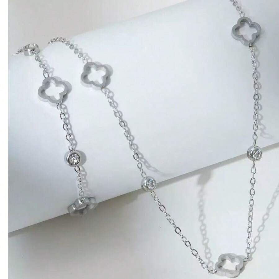 1 Piece Simple And Elegant Clover Bracelet And Necklace Set Perfect For Everyday And All Occasions Clover Jewelry Set