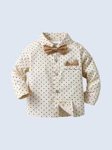 BOARNSEORL 2pcs Young Boys Gentleman Outfit - Long Sleeve Collared Shirt With Bow Tie And Suspender Pants, Fashionable And Dapper For Birthday Party, Formal Event, Wedding, Anniversary Celebration