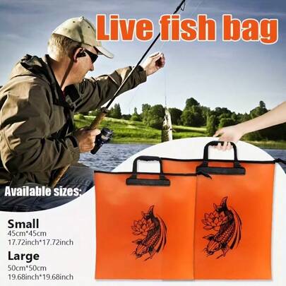 便携式可折叠EVA钓鱼袋，防水活鱼袋，活鱼保护袋，可折叠钓鱼桶，活鱼袋，露营水容器，扁平盆，钓鱼装备收纳袋，活鱼盒，双面可用且可水洗，多功能可折叠鱼袋，适合垂钓者，通用露营，理想的礼物之选！