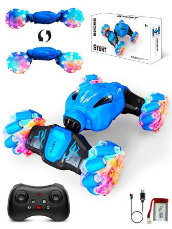 1pc Remote Control Stunt Car, Transforming RC Car Toy With LED Lights For 6-12 Years Old Boys And Girls, 4WD Drift Rotating Stunt Car, 360° Rotation Transforming Off-Road Drift, Dual-Direction 45° Sideways Drift Truck, Twist Off-Road Transforming Car, USB Rechargeable Remote Control Car, 2.4Ghz All-Terrain Drift Toy Car, Suitable As Christmas, Halloween, Easter, Birthday, New Year Gift For Kids