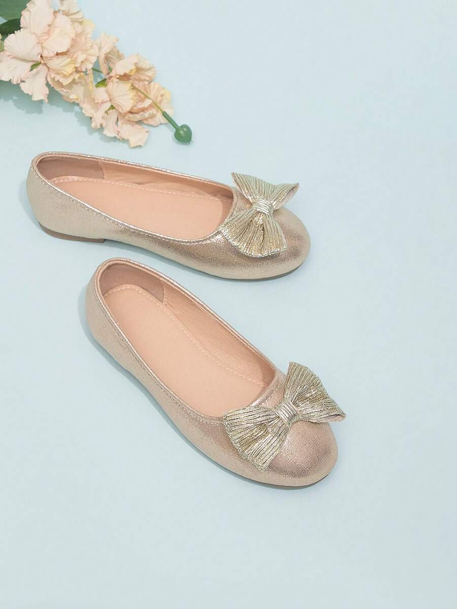 Girls' Casual Minimalist Dance Performance Solid Color Flat Loafers, Spring/Autumn - Gold - View 1