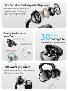 HP Clip-On Open-Back Wireless Earbuds Offer Superior Sound Quality, Support 5.4V Automatic Pairing, Boast Up To 30 Hours Of Battery Life, Are Lightweight And Portable, And Are IPX4 Waterproof. - H10M - 查看 3
