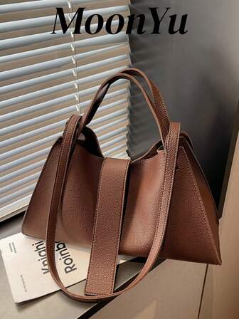 女士手提包/单肩包/新月形包，时尚个性化设计，包含小包，简约商务优雅通勤斜挎包，大容量，咖啡色