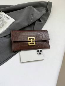 Damen Mode Umschlag Clutch Tasche, Patchwork Mosaik Karomuster Mehrzweck Clutch Geldbörse mit Metallbeschlag Klappe - Braun - Übersicht 8