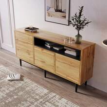 Modern Wooden Sideboard With Three Doors And Shelves, 160 X 35 X 76 Cm, Easy Assembly, Space-Saving Design, Robust And Reliable - Brown - View 7