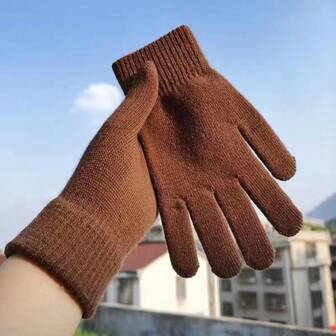 1 Pair Unisex Warm Velvet Knitted Gloves, Suitable For Autumn And Winter, Thickened Fleece Outer Layer, Ideal For Outdoor Activities