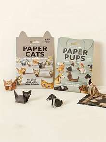 50 piezas Juego de Gatos de Papel 3D - Un lindo conjunto de manualidades de origami de gatitos, arte y artesanía con modelos de origami geométrico 3D que incluyen perros y dinosaurios de papel, juegos manuales mini para adolescentes y adultos, juegos familiares, decoración del hogar y oficina, materiales de manualidades para adultos, regalos del Día de San Valentín, regalos navideños, regalos de regreso a clases - Multicolor - Ver 2