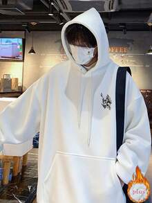 Sudadera con capucha de moda para hombres de otoño e invierno, impresa, con forro de terciopelo, sudadera deportiva casual holgada de versión amplia XZ053 -S - Blanco - Ver 4