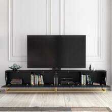 Ripple Duo TV Unit 200cm - Modern Fluted Design With Push To Open Doors - Black - View 2