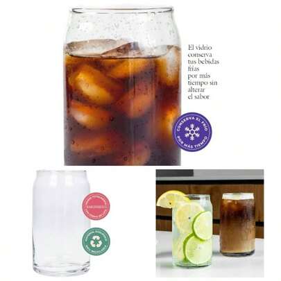 Set De 6 Vasos De Vidrio De 470 ml Con Forma De Lata De Refresco Transparente Con Tono Verde, Vasos De Taza De Caf Helado Y Cerveza, Cristalera Para Bebidas Fras Y Calientes