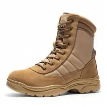 Men's Military Tactical Work Boots Side Zipper Leather Motorcycle Combat Boots Trooper(6-8 Inches) - Brown - View 2