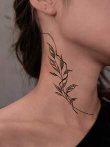 STARTTOOS 1 Pack Minimalist Black Thin Line Tree Branch & Leaf Pattern Temporary Tattoo Stickers, Waterproof & Realistic, Suitable For Wrist, Shoulder, Neck, Collarbone, Ankle And Other Areas - Black - View 2