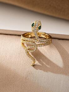 1 pieza Anillo de declaración de flor de serpiente de circonita de cobre de lujo para mujeres, joyas de anillos apilables de uso diario de moda y de alta calidad, chapado en oro de 18K