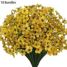 10片热带人造桉树叶带茎，适用于丛林主题生日派对用品、婚礼中心装饰花卉摆设、农舍家居装饰（金色）（不含花瓶） - 彩色 - 查看 4