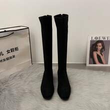 Women Over-The-Knee Boots - Khaki Velvet Lining - View 4
