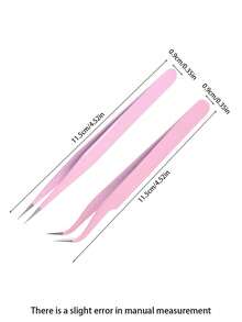 2pcs/Set Stainless Steel Tweezers Set (Straight & Curved), Includes Eyelash Tweezers, Tweezer Stickers And Paper Tape Clips, Multi-Functional Set For Stationery, DIY Scrapbooking, Albums, School Supplies, Macaron Crafts, Cooking, Stickers, Albums, Eyelashes, Jewelry Making, Models And More. - Multicolor - View 3
