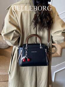 BELLEBORG 荔枝纹理优雅拉链装饰女士手提包带吊坠 - 黑色 - 查看 5