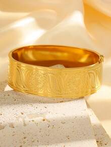 1 pièce de bracelet vintage de luxe en acier inoxydable avec imprimé tournesol, bijou de mode unisexe convenant pour un port quotidien, pour les vacances et les fêtes - Doré - Voir 9