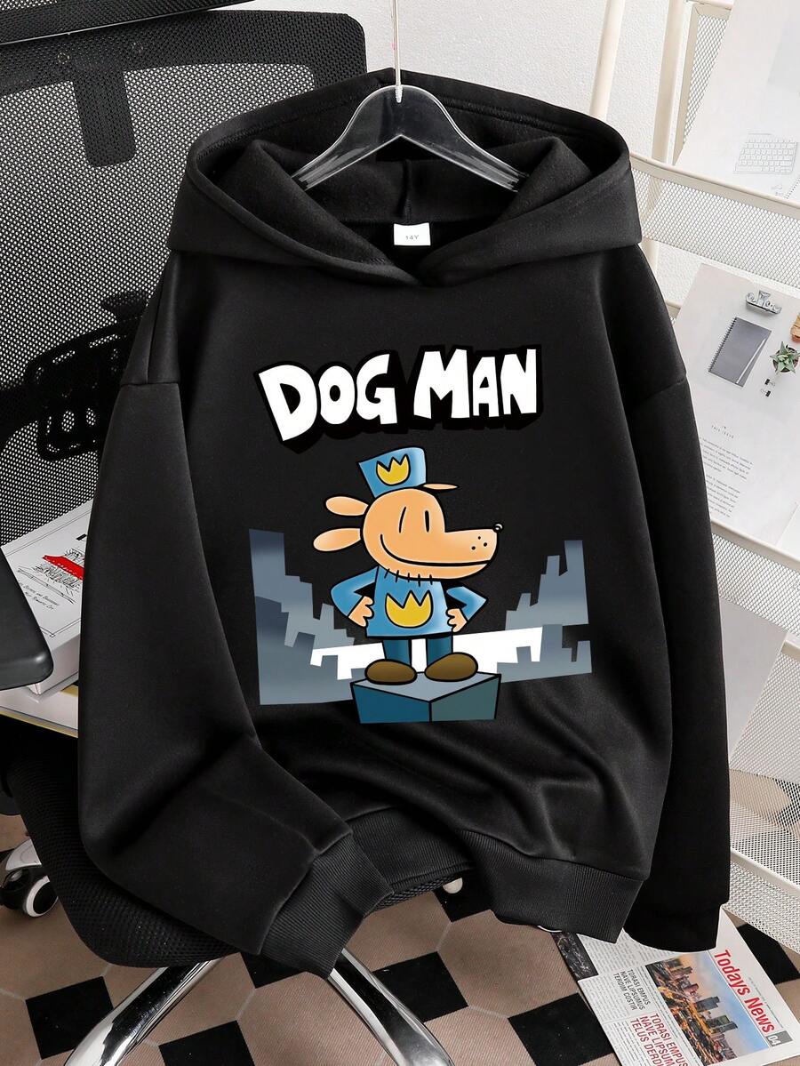 Tween Boy Cartoon Animal Print Warm Sweatshirt - Black - View 1