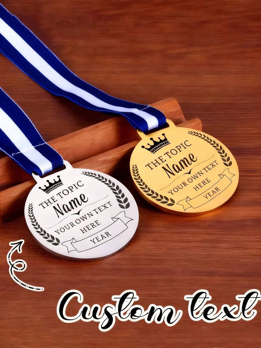 1pc Customized Metal Tag, Customized Medal, Wheat Edge Medal, Zinc Alloy Material, Children's Competition Medal, Sports Event Marathon Honor Badge, Can Be Used As Children's Encouragement Gift, Customized Wedding & Event - Multicolor - View 1