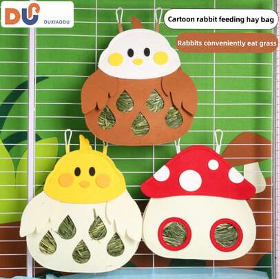 1个兔子干草喂食器袋，悬挂式干草喂食器袋，兔子干草喂食器，可爱设计，耐用，防水，易于清洁，方便开合，防溢防磨损，3种颜色可选