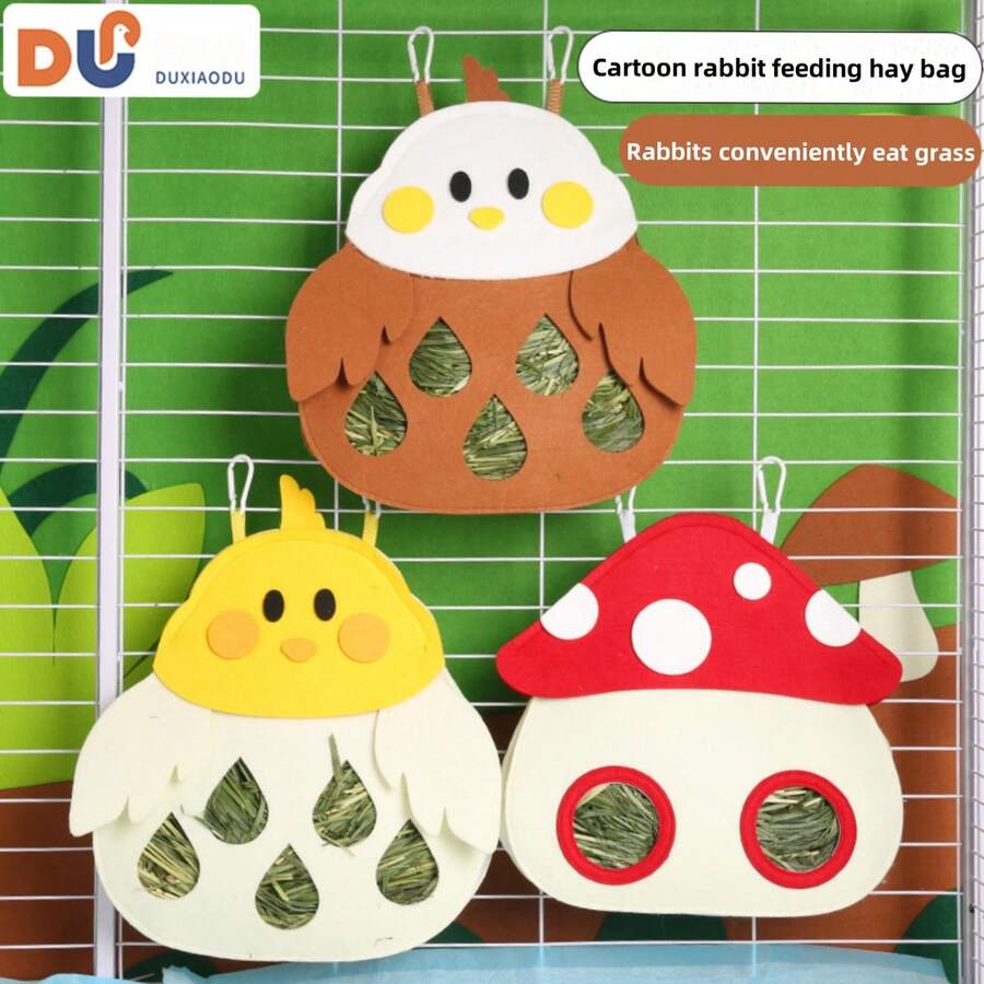 1个兔子干草喂食器袋，悬挂式干草喂食器袋，兔子干草喂食器，可爱设计，耐用，防水，易于清洁，方便开合，防溢防磨损，3种颜色可选