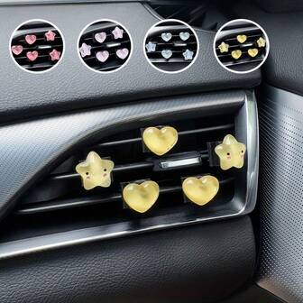 5pcs Colorful Minimalist Star & Heart Air Vent Clip Decoration, Cute Gift For Female Drivers And Beginners, Adorn Car Interior, Transparent Box Packaging