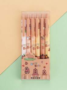 6pcs/Box Cartoon Design Retractable Ballpoint Pens, Black Ink, Cute Stationery For Students & Office Use - Multicolor - View 5