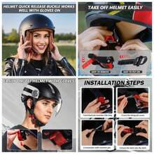 Helmet Quick Release Metal Motorcycle Helmet Accessories Chin Strap Replace Kit D - RING Helmets Fast Release Fasteners Compatible With Half 3/4 Full Face Helmets Black Red - initial - View 1