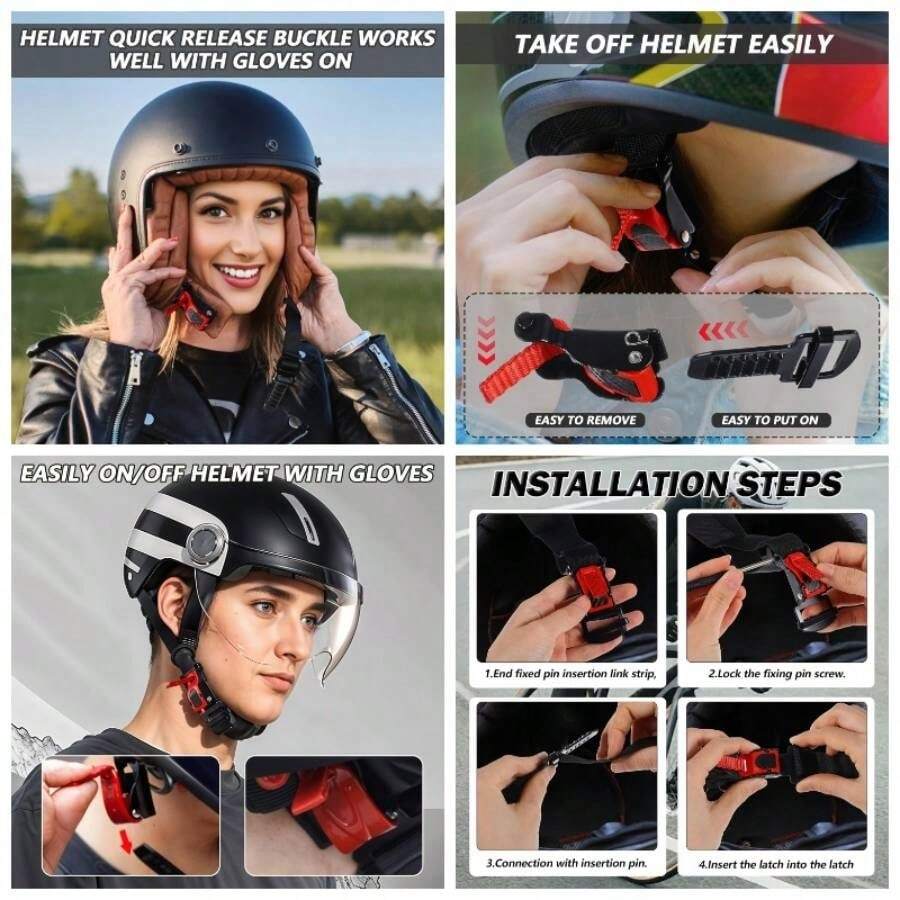 Helmet Quick Release Metal Motorcycle Helmet Accessories Chin Strap Replace Kit D - RING Helmets Fast Release Fasteners Compatible With Half 3/4 Full Face Helmets Black Red - initial - View 1