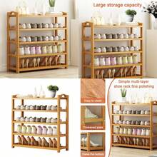 Wooden Shoe Rack Bamboo Shoes Cabinet Free Standing Entryway Shoe Tower Shelf MultiFunction Organizer Shoe Storage Organizer Boots Storage Shelf For Closet Entryway And Hallway - As Pic - View 1