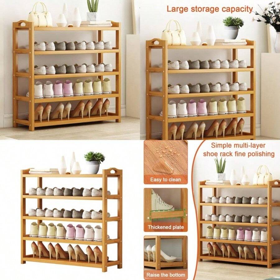 Wooden Shoe Rack Bamboo Shoes Cabinet Free Standing Entryway Shoe Tower Shelf MultiFunction Organizer Shoe Storage Organizer Boots Storage Shelf For Closet Entryway And Hallway - As Pic - View 1