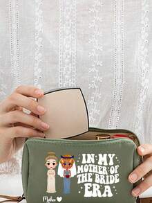 Portable Makeup Bag Large Capacity Double Zipper Cosmetic Organizer Pouch | For Bride & Mother With Custom Patterns & Letters,Cosmetic Storage, Toiletry Bag, Wedding Essentials| Wedding Gift For Bridesmaids, Mother Of The Bride, Valentines Day | Travel Toiletry Bag For Women | Multi-Compartment Design For Daily Use, Outdoor, Travel, Honeymoon | Ramadan Eid Gift, New Year Gift For Her, Birthday Present | Bridal Shower Gift, Gift For Women - Multicolor - View 3