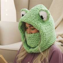 Women Hat Scarf Combo, Cute Frog Soft Warm Knit Balaclava Winter Neck Warmer Fashion Accessories - 綠色 - 查看 1