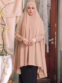 1pc Women Solid Color Instant Hijab, Prayer Long Khimar With Sleeves, Islamic Comfortable Veil Suitable For Long Robe, Daily Matching, All Seasons For Dress - Sleeves Khimar - View 21