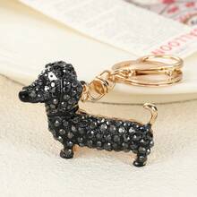 1件装奢华创意女士钥匙扣，腊肠犬水晶钥匙链，水钻金属个性化礼物，十二生肖狗动物派对锌合金配饰，秋季礼物